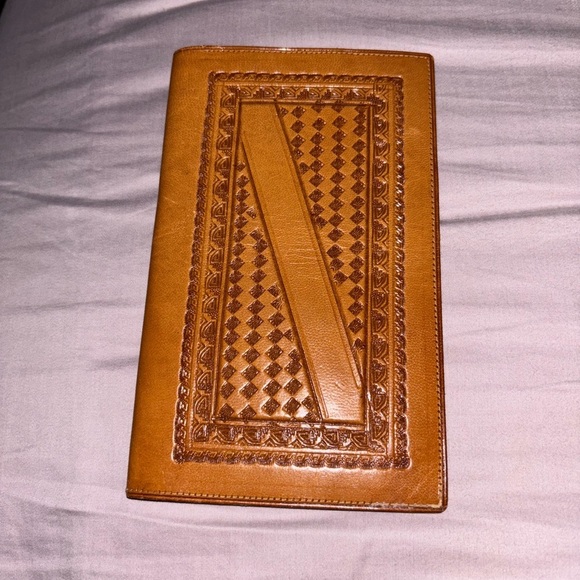 uspi Other - Vintage New Mexican Unisex Bi-Fold WALLET Hand Tooled Genuine Leather Aztec Art